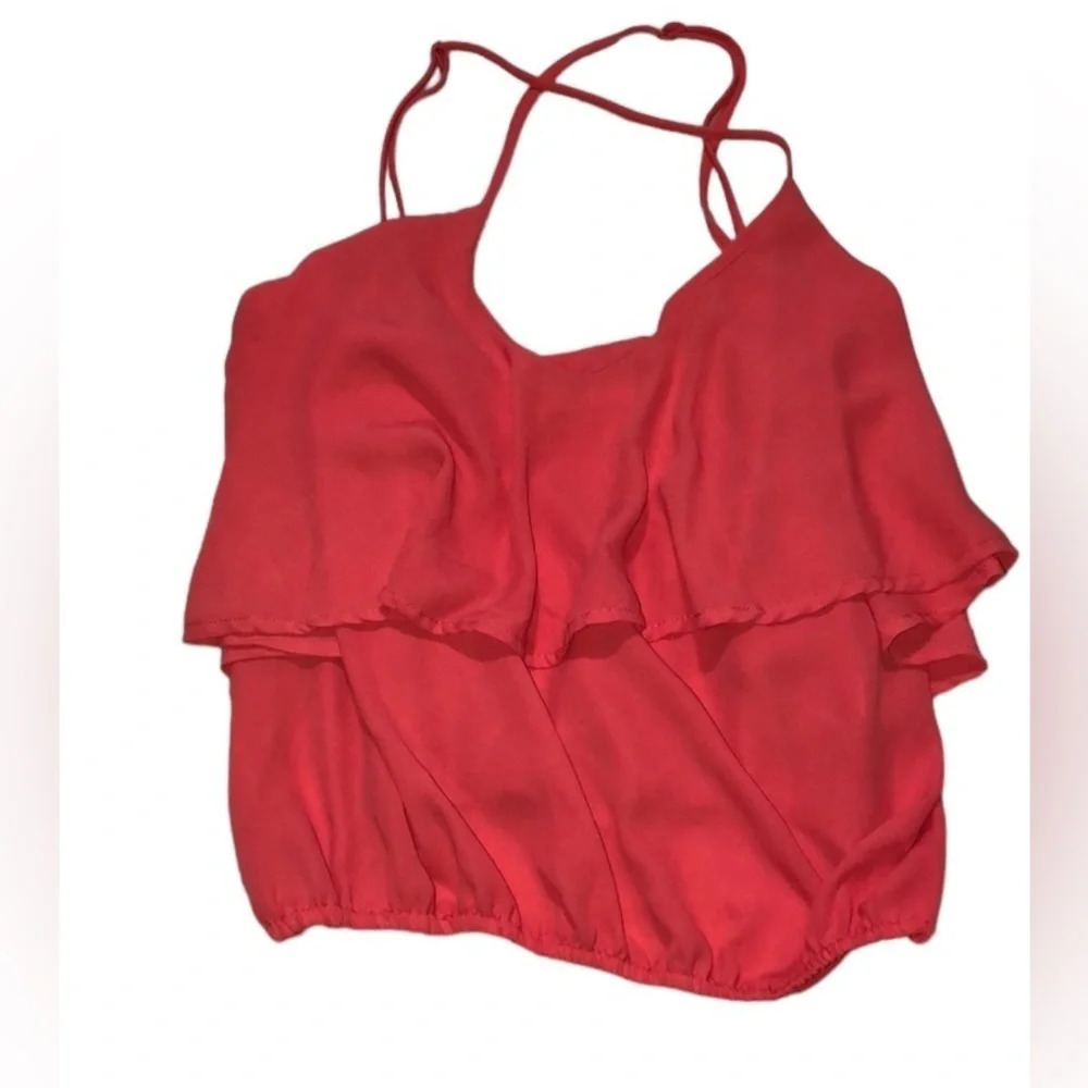 Coral Ruffle Layered Cami Tank Top Sleeveless Blouse Cute‎ Summer